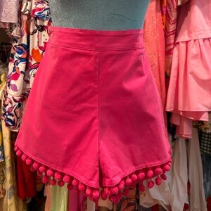Pink Women's Shorts with Pom-Pom Trim